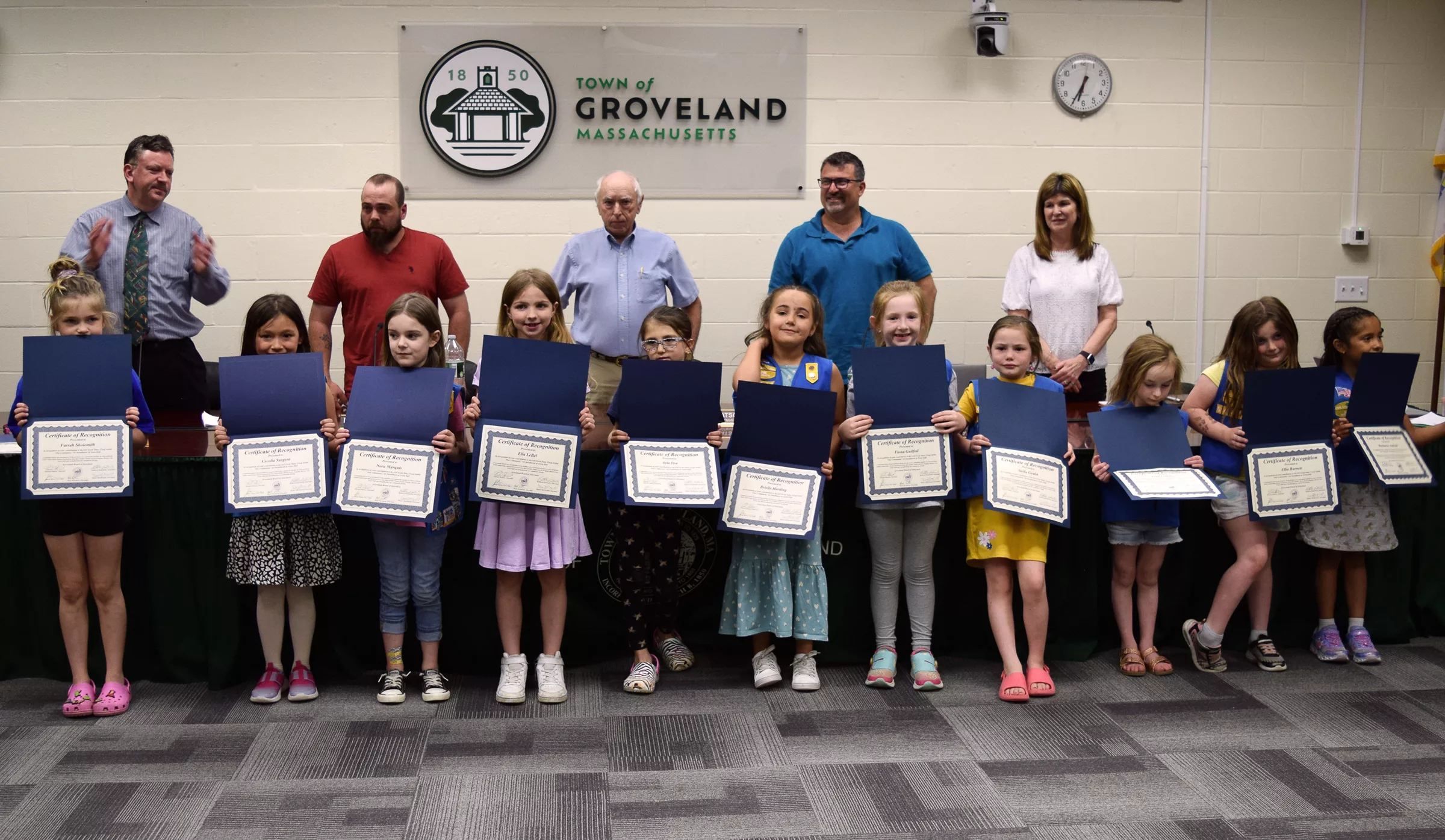 Daisy Scout Troop Recognized by Groveland Selectmen for Providing